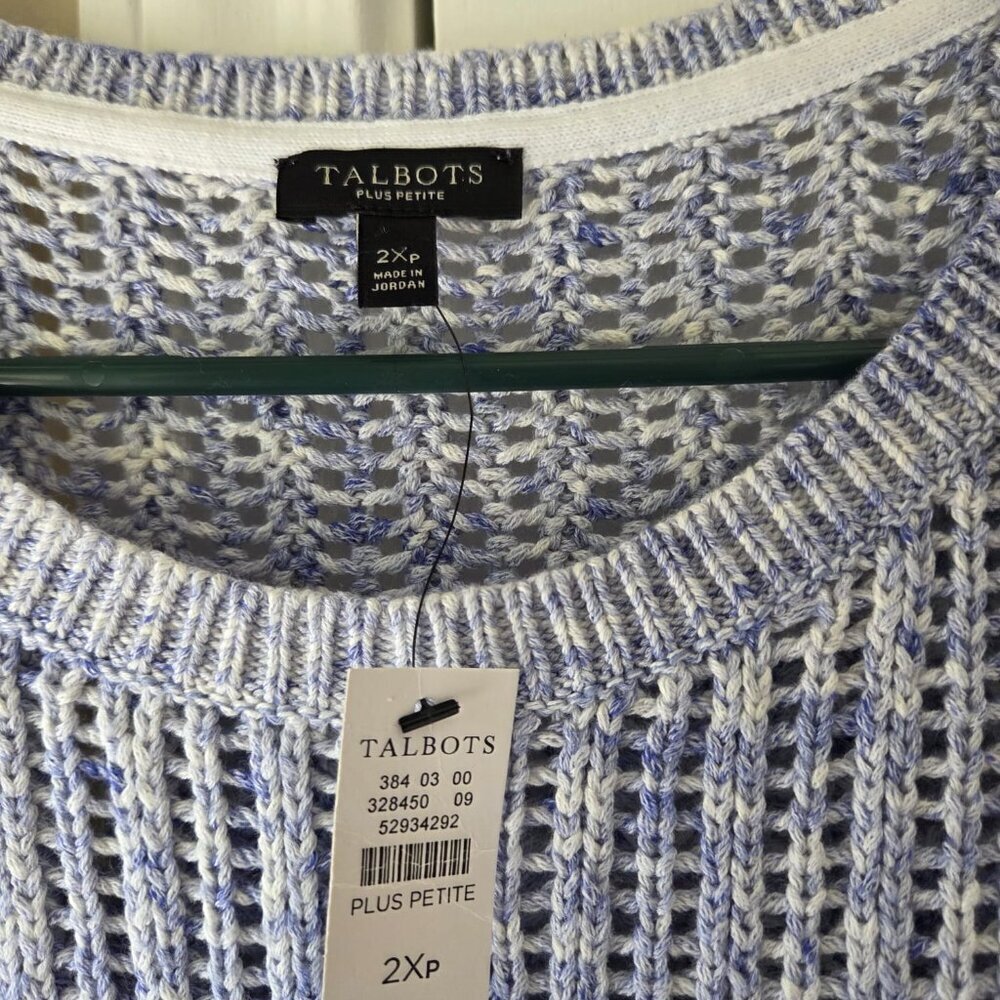 Talbots Cotton Light Blue Knit Sweater XXL 2XP Marled Knit Size NWT 100% Cotton - Picture 4 of 6